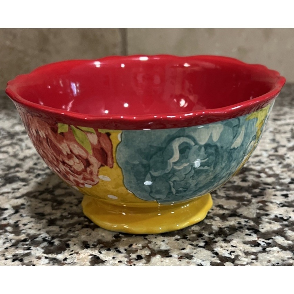 Pioneer‎ Woman Stoneware Floral Blossom Jubilee 6" Footed Soup Cereal Bowl